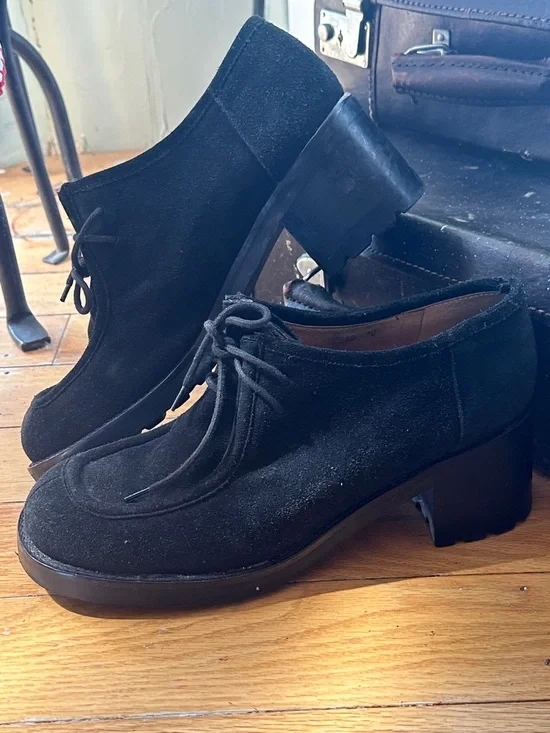 Vintage J. Crew Black Suede Lace-Up Block Heel shoes - Picture 13 of 15